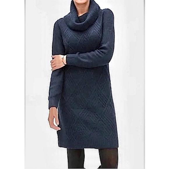Banana Republic Blue Geo Cable Knit Cowl Neck Sweater Dress Sz XSP - Picture 2 of 13
